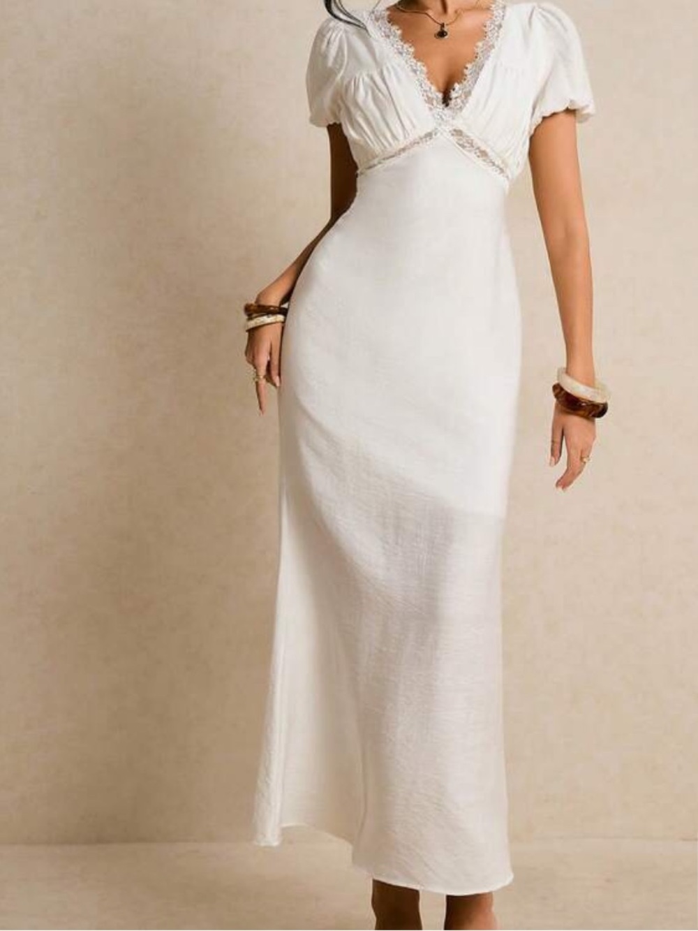 Women’s White Midi Dress with Lace Trim